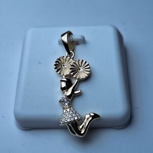 14k Gold Over 925 Sterling Silver Cheerleader Pendant with Moissanite Diamonds